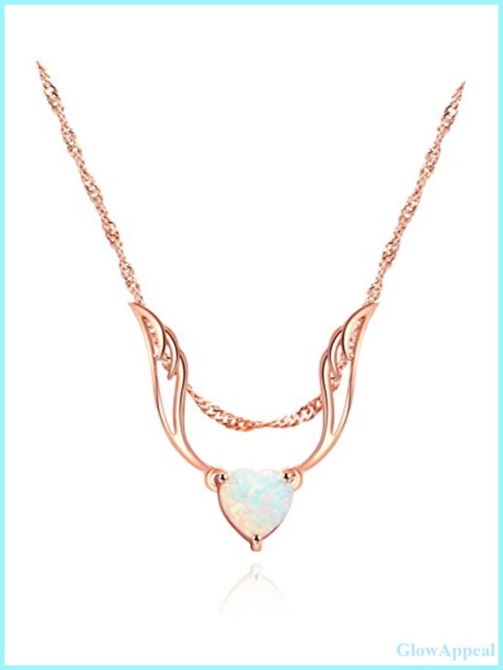 18K Rose Gold Plated Created Opal Guardian Angel Pendant Necklace 18in